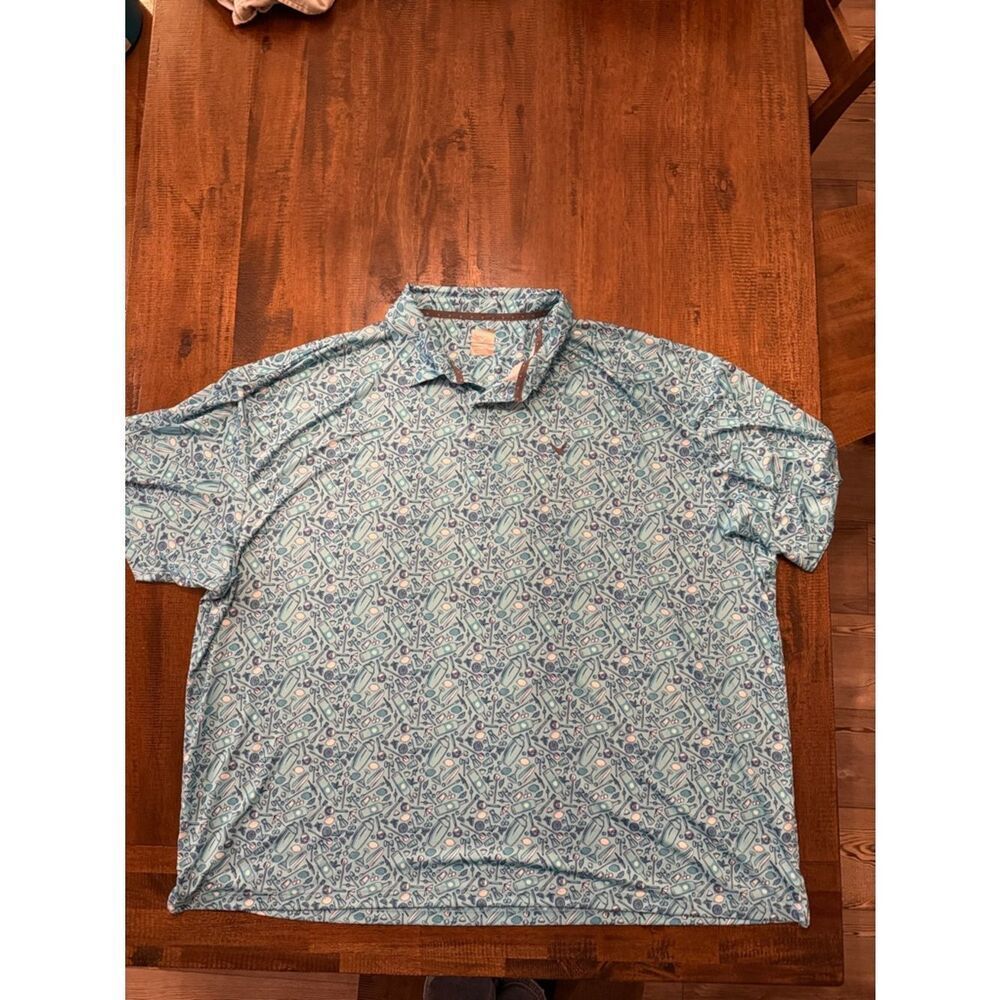 Callaway Light Blue Geometric Print Men's Polo Cocktail Print Opti-Dri
